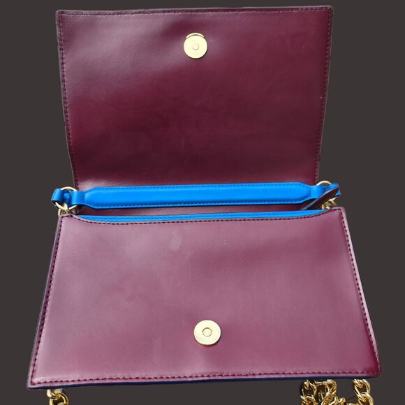 DVF Diane von Furstenberg Bonne Soirée Shoulder Bag Blue Suede Gold Chain Strap - Picture 7 of 8